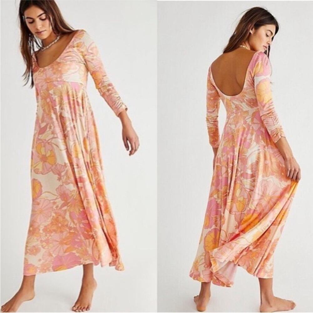 Free People Pink Orange Floral Maxi Dress